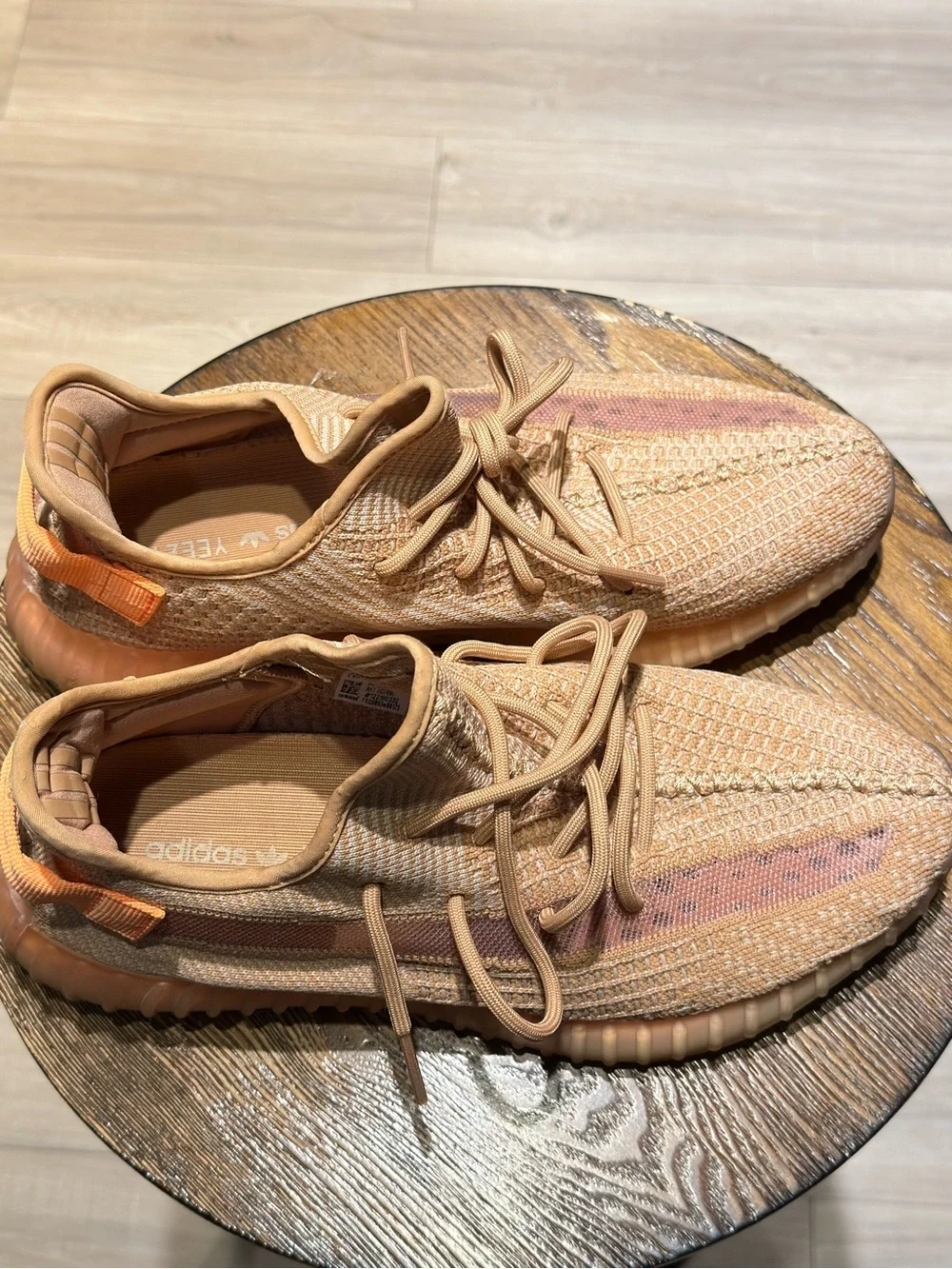 Yeezy Boost 350 V2 in Tan with Pink Stripe
